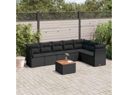 Vidaxl 8 Pcs Conjunto Sofás De Jardim Com Almofadões Vime Pe Preto