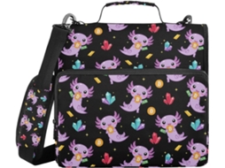 Pasta Kawaii Axolotl Bitcoin Preta Com Bolsas Extras, Alça de Ombro e Alça de Ombro, Diversas Bolsas de 3,8cm, 3 Anéis de Fixação