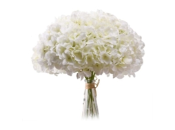 Buquê Completo com 20 Cabeças de Flores Artificiais de Hortênsia Branca Leitosa, Feitas de Seda, com Hastes, para Casamento. AQUAFORGE