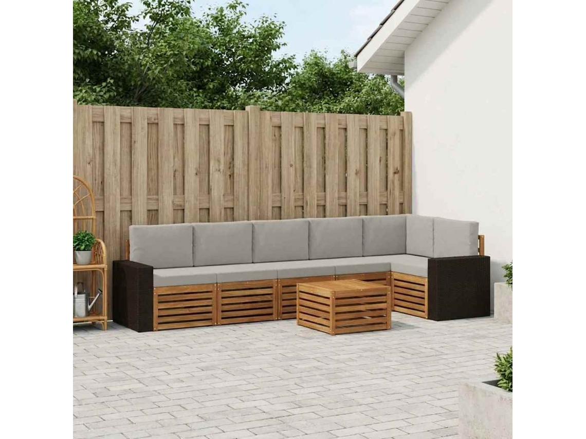 Vidaxl Conjunto De Sofá Sectional 7 Pcs Natural E Cinzento-claro