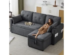 Sofá-cama Em L Moderno Com Chaise Reversível, Arrumação E Porta-copos Para Sala