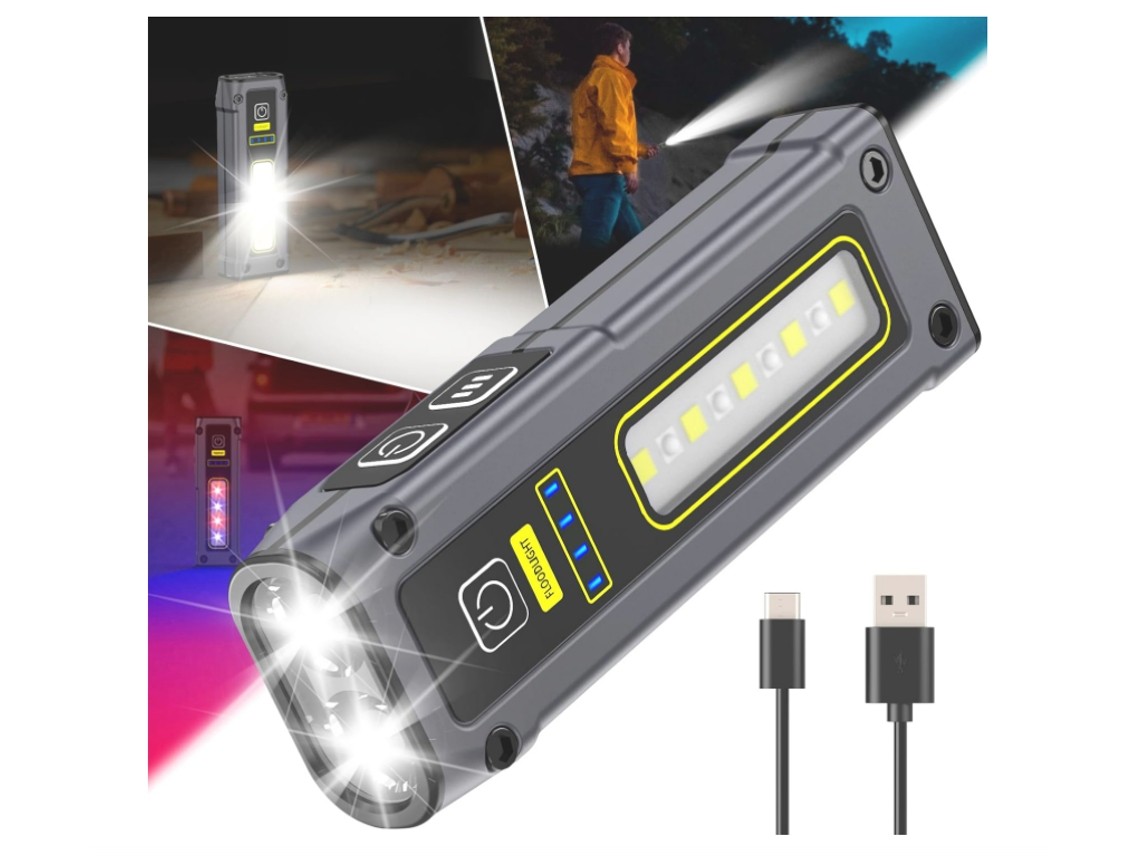 Lanterna Led Pequena Superbrilhante com Luz Lateral Cob 7 Modos Preta HALINUIA
