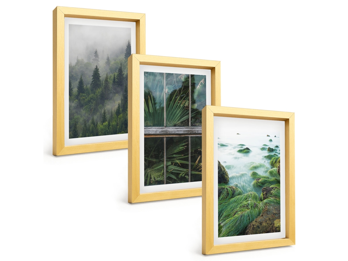 Composição De Quadros Floresta, Neblina, Margem De Rio, Estufa Espelharte (3 Peças 20x30 Cm)