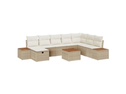 Conjunto 9 Sofá De Jardim Vidaxl Bege Vime Pe (55 X 62 X 69 Cm)