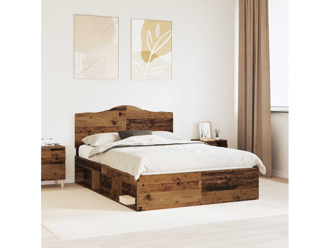 Vidaxl Estrutura Da Cama Com Cabeceira Madeira Antiga 140 X 190 Cm