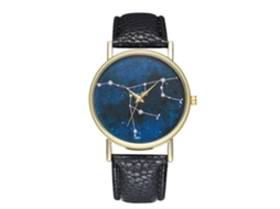 Relógio de quartzo unissex com pulseira de couro PU, mostrador Universe, Zhoulianfa (preto)