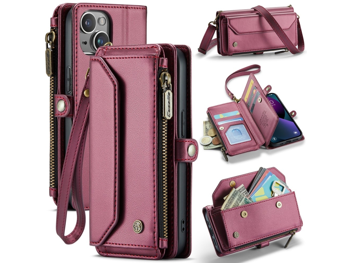 Capa Com Cordão Bloqueio Rfid Para Iphone 13 Caseme Pele Sintética Vermelho