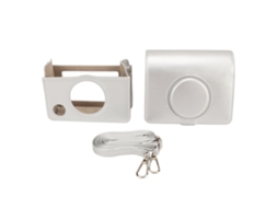Estojo vintage em couro PU para câmera instantânea Mini Evo com zíper magnético e alça, resistente a rasgos, prateado.