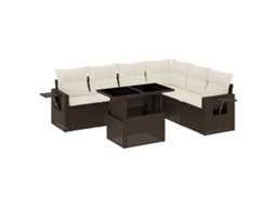 Conjunto de 7 Sofás de Jardim com Almofadões Vime Pe Castanho MAISON EXCLUSIVE (7 pcs)