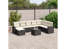 Vidaxl 9 Pcs Conjunto De Sofás P/ Jardim C/ Almofadões Vime Pe Preto