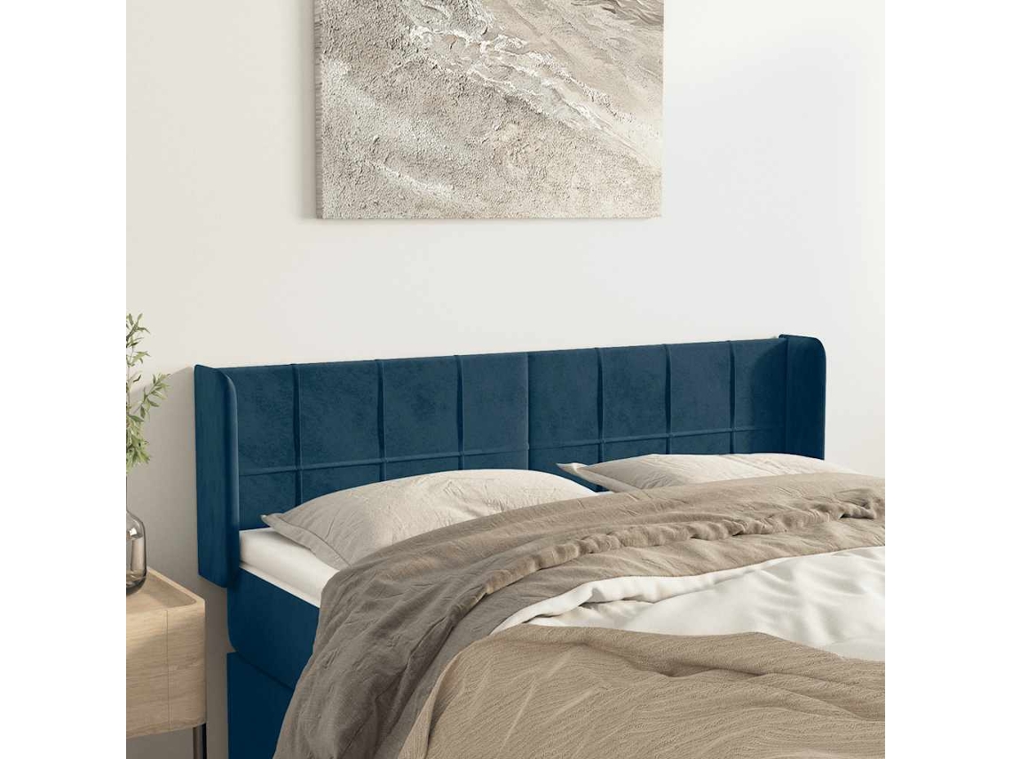 Vidaxl Cabeceira De Cama C/ Abas Tecido 147x16x78/88cm Azul-escuro