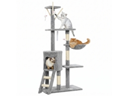 Árvore Arranhar para Gatos com 6 Postes, 3 Plataformas, Caverna, Hammock, Escada e Brinquedos Cinza