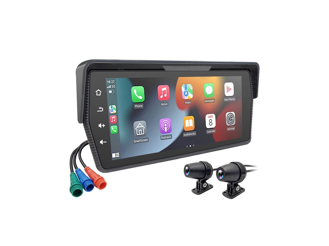 Dvr Portátil para Motos de 6,86 Polegadas com Ecrã Carplay Sem Fios e Android Auto Monitor com Display Gps e Câmaras Duplas Ahd