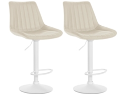 Conjunto de 2 banquetas giratórias 360° com altura ajustável, assento em couro sintético creme com costura vertical, pés de metal branco 10_0006777