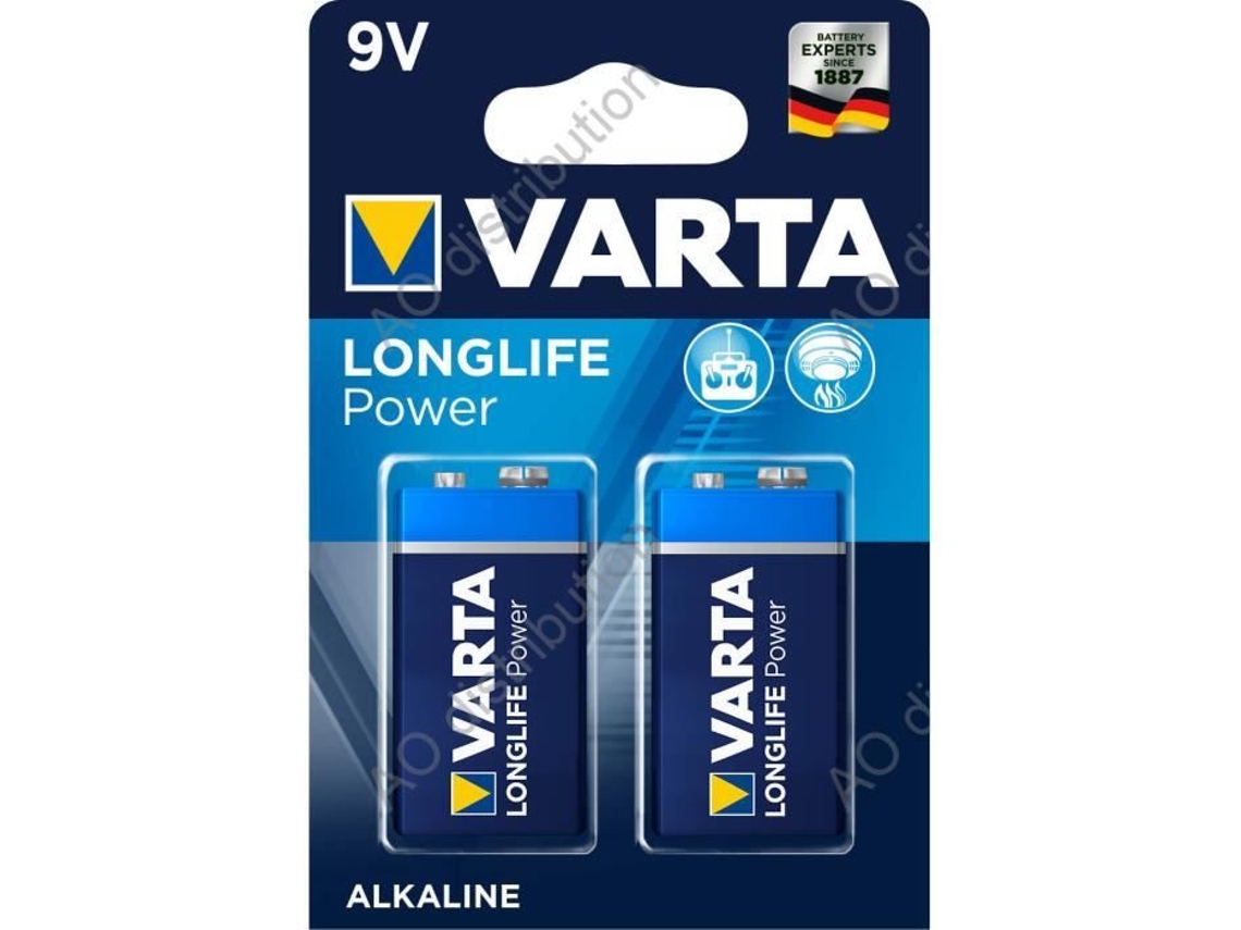 9V 6Lr61 Pilhas Alcalinas VARTA Longlife Power X 2