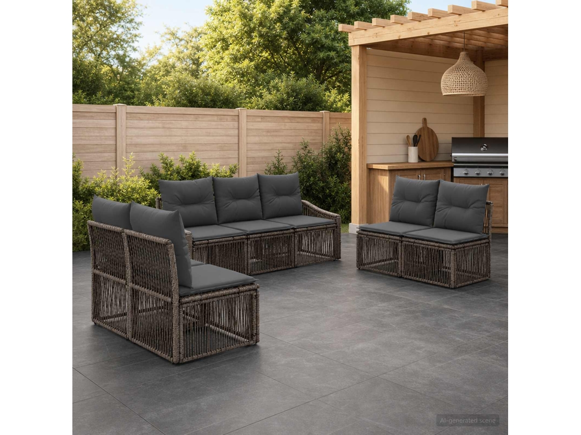 Vidaxl Conjunto De Sofá De Jardim 7 Unid. Cinzento Vime Pe