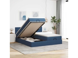 Vidaxl Estrutura De Cama Otomana Com Colchões 200x200cm Tecido Azul