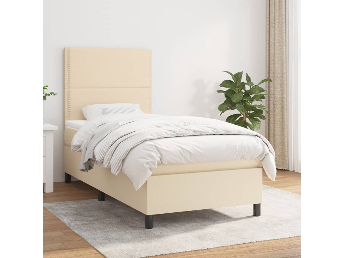 Vidaxl Cama Com Molas/colchão 90x190 Cm Tecido Cor Creme