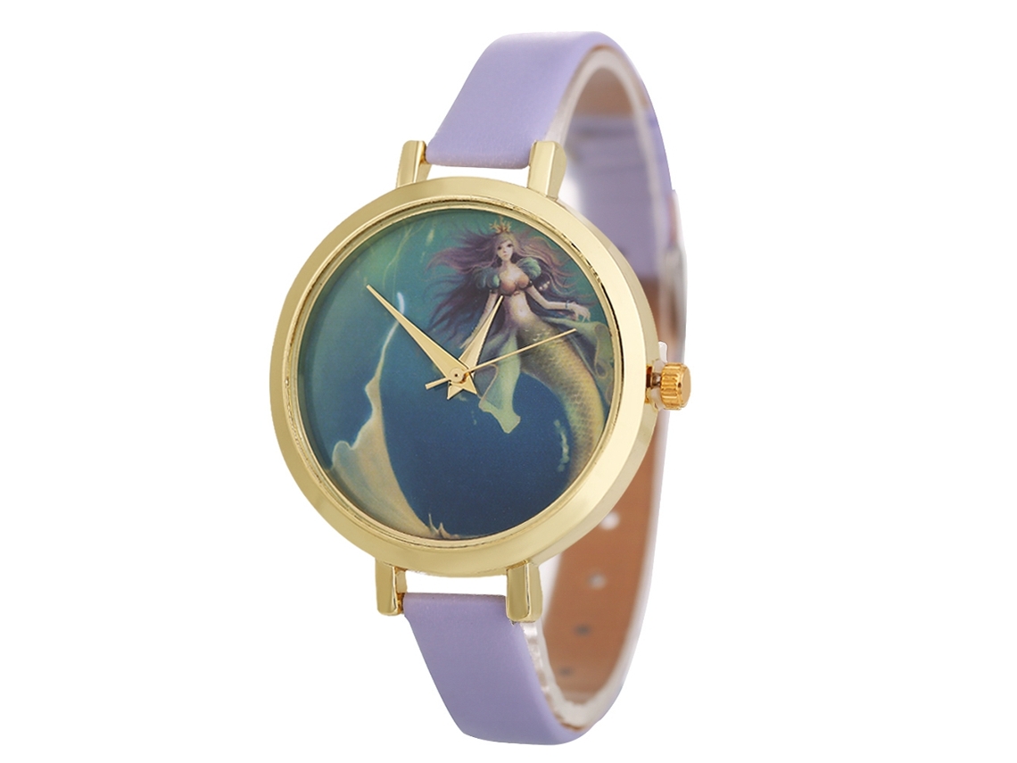 Relógio de Pulso Feminino Zhoulianfa Moda Casual Quartzo Pulseira de Couro Roxo