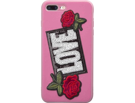 Capa iPhone 6 Plus, 6s Plus, 7 Plus, 8 Plus  Love Patch Rosa