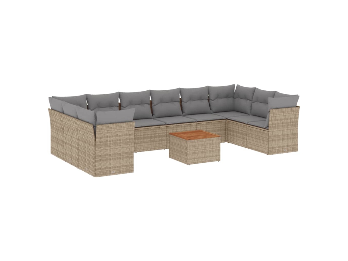 Conjunto de 11 Sofás Jardim C/ Almofadões Vime Pe Bege Misturado MAISON EXCLUSIVE (11 pcs)
