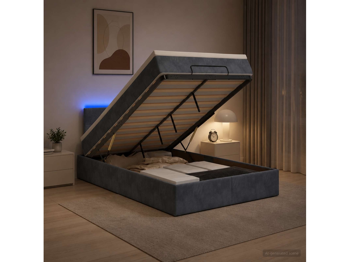 Vidaxl Cama Ottoman Com Colchão E Led Cinzento-escuro 120 X 200 Cm