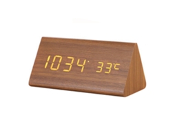 Relógio digital criativo de madeira com LED e calendário perpétuo. Brilvibera