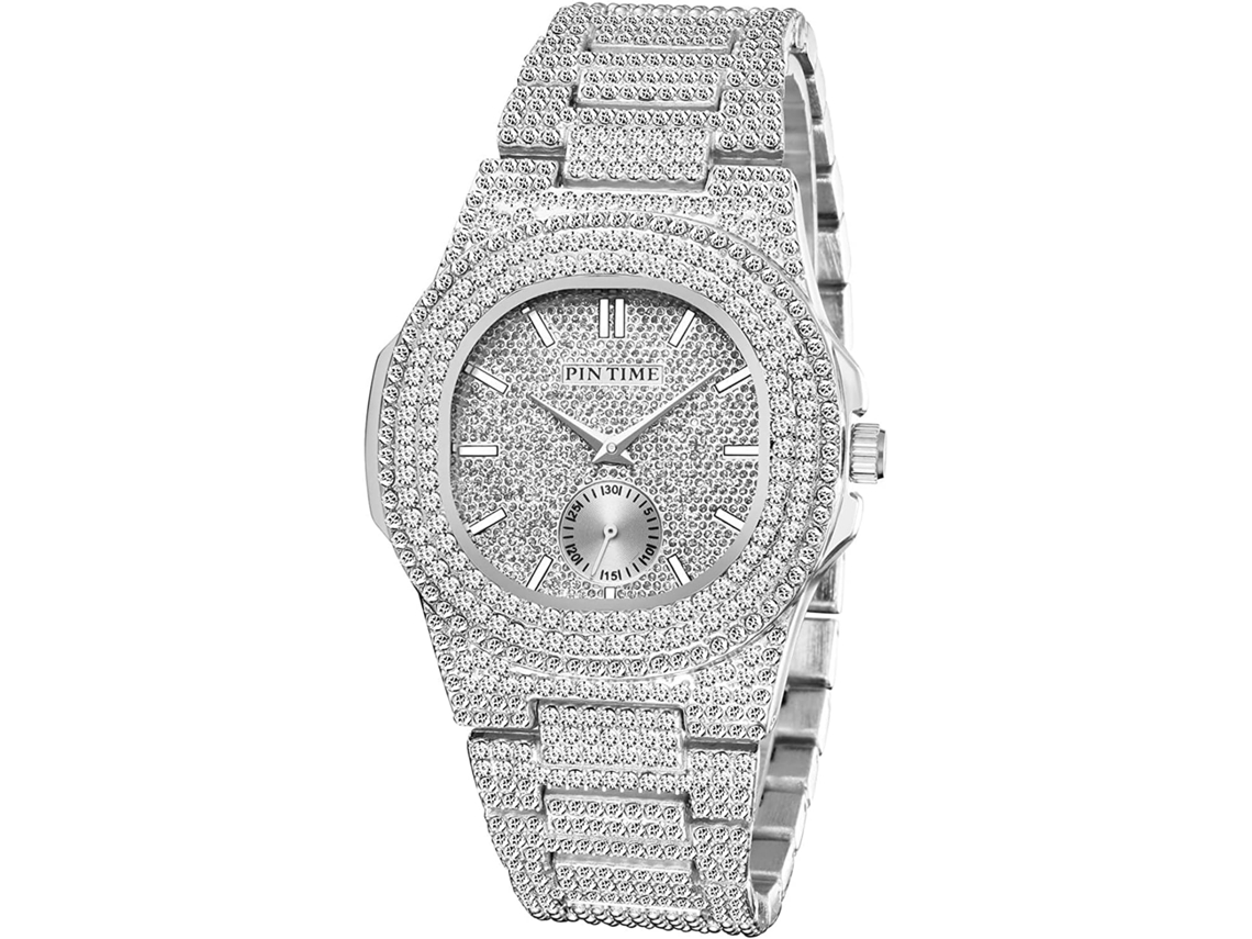 Lurelia Relógio De Pulso, Movimento De Quartzo, Analógico, Data/calendário, Duplo Fuso/mostrador, Detalhes Com Strass, Aço Inoxidável, Vidro Mineral