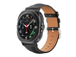 Bracelete Para Samsung Galaxy Watch Ultra - Couro Fino Com Textura De Tubarão Preto (47mm) - Preta