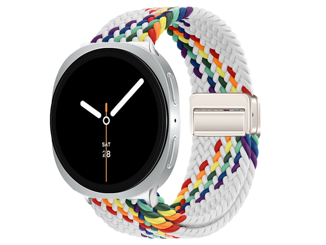 Pulseira Desportiva Elástica Em Nylon Entrançado Para Samsung Galaxy Watch 9 40mm 44mm, Com Fecho Magnético. Arco-íris Branco Hexinyigjly