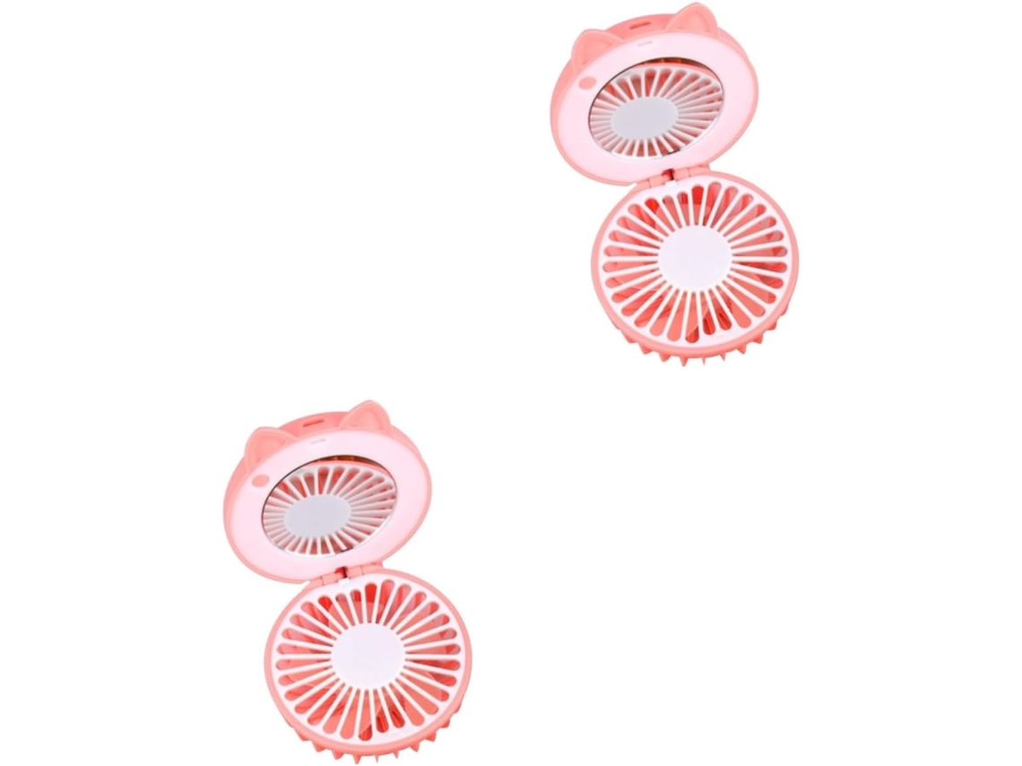Kit com 2 Ventiladores Ultrassilenciosos Carregamento Usb e Espelho de Maquiagem, Mini Portáteis CHABERLU