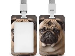 Porta Crachá Com Cordão Formato Pug Filhote, Porta Crachá Engraçado, Cartões de Proteção Vertical