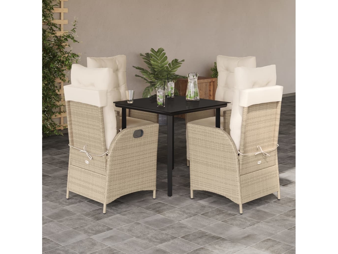 Vidaxl 5 Pcs Conjunto De Jantar P/ Jardim Com Almofadões Vime Pe Bege