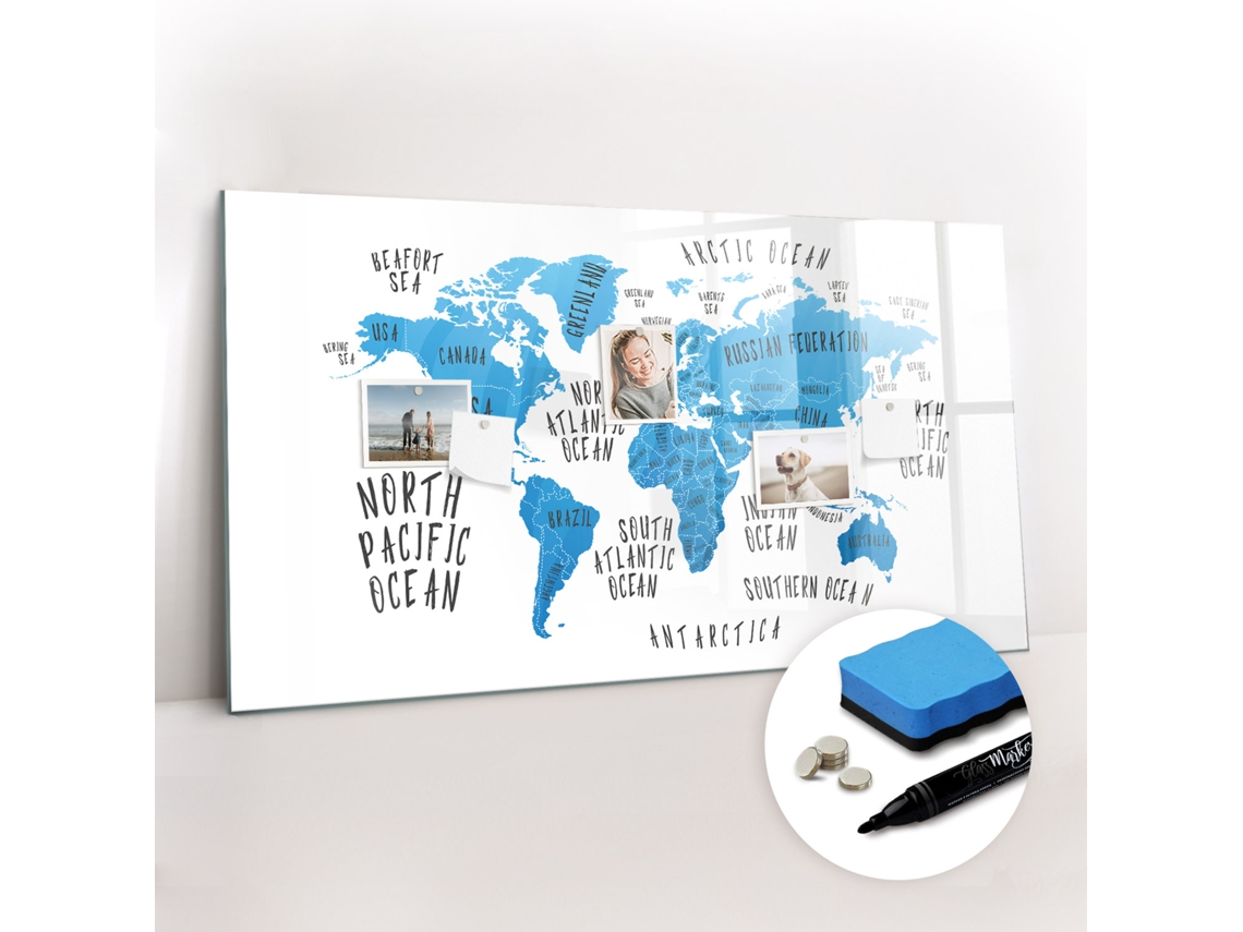 Quadro Magnético Decorativo Mapa Azul Da Terra Para A Sala De Estar Espelharte (120x60 Cm)