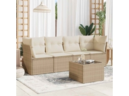 Vidaxl 5 Pcs Conjunto De Sofás P/ Jardim Com Almofadões Vime Pe Bege