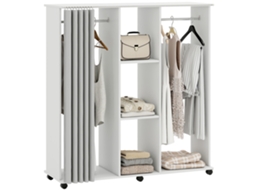 Guarda-roupa Móvel Com 6 Rodas 120x40x128h, Unidade De Armazenamento Em Madeira Branca