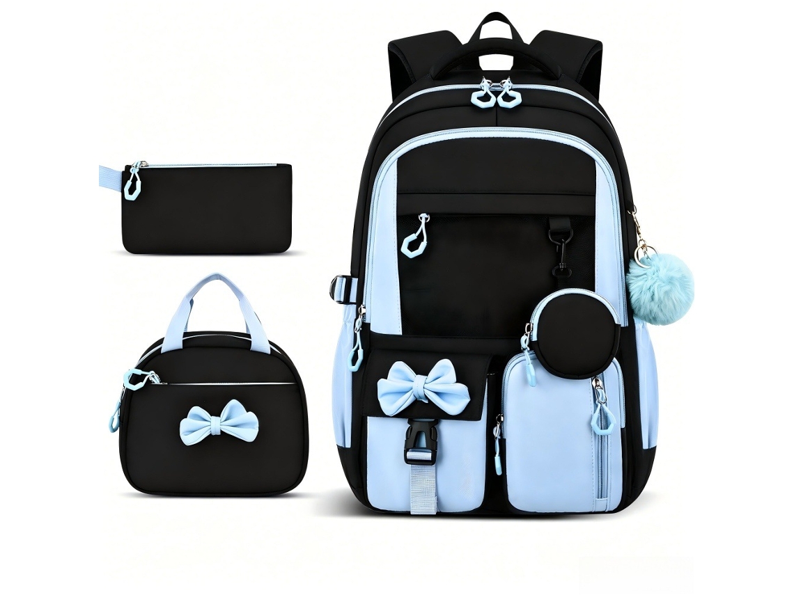 Mochila Escolarcom Porta-moedas Lancheira E Estojo Para Lápis, Ideal Para Viagens E Campismo Azul Hexinyigjly
