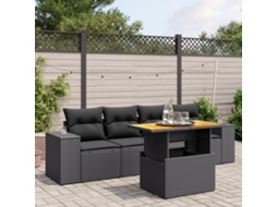Vidaxl 5 Pcs Conjunto Sofás De Jardim Com Almofadões Vime Pe Preto