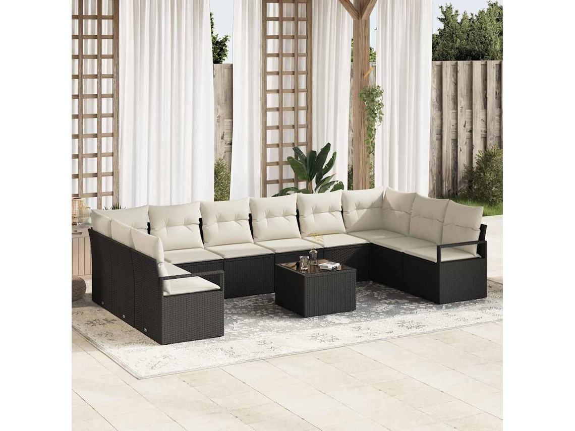 Vidaxl Conjunto De Sofás 11 Unid. Preto Vime Pe