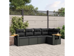 Vidaxl 5 Pcs Conjunto Sofás De Jardim Com Almofadões Vime Pe Preto