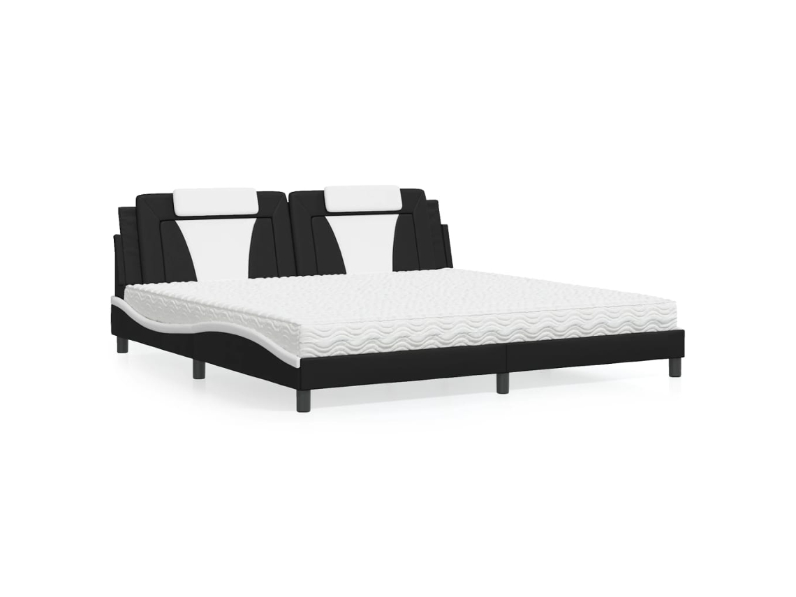 Vidaxl Cama Viana Com Colchão 200x200 Cm Couro Artificial Preto E Branco