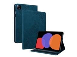 Capa Para Tablet Lurelia, Para Xiaomi Pad 5 Pro 12.4 Porta Cartão Borboleta Em Relevo Fosco Retrô, Azul Escuro, Dobrável Com Suporte