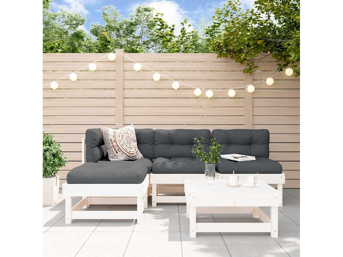 Vidaxl 5 Pcs Conjunto Lounge De Jardim Madeira De Pinho Maciça Branco