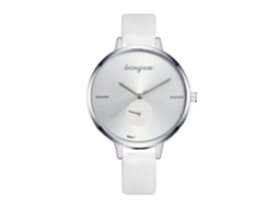 Relógio de Pulso Feminino de Quartzo com Pulseira de Couro Pu Estilo Leisure Branco