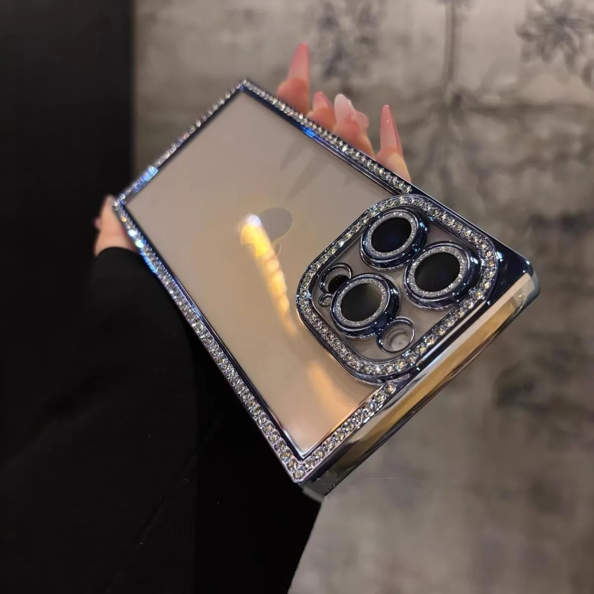 Capa Para Celular Com Strass E Diamante Eletrodepositado (azul Para Iphone 13 Pro Max)