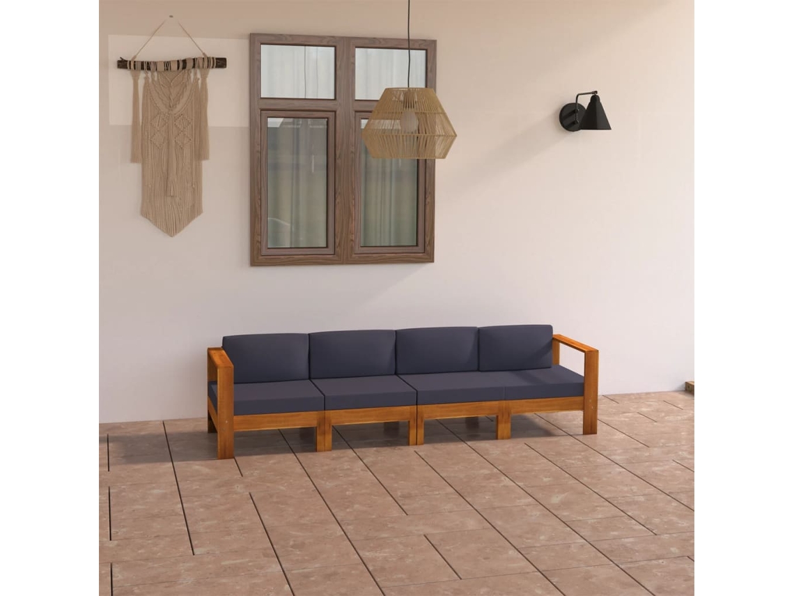 Sofá Jardim 4 Lugares C/ Almofadões Cinza Escuro Madeira Acácia Dkd Home Decor