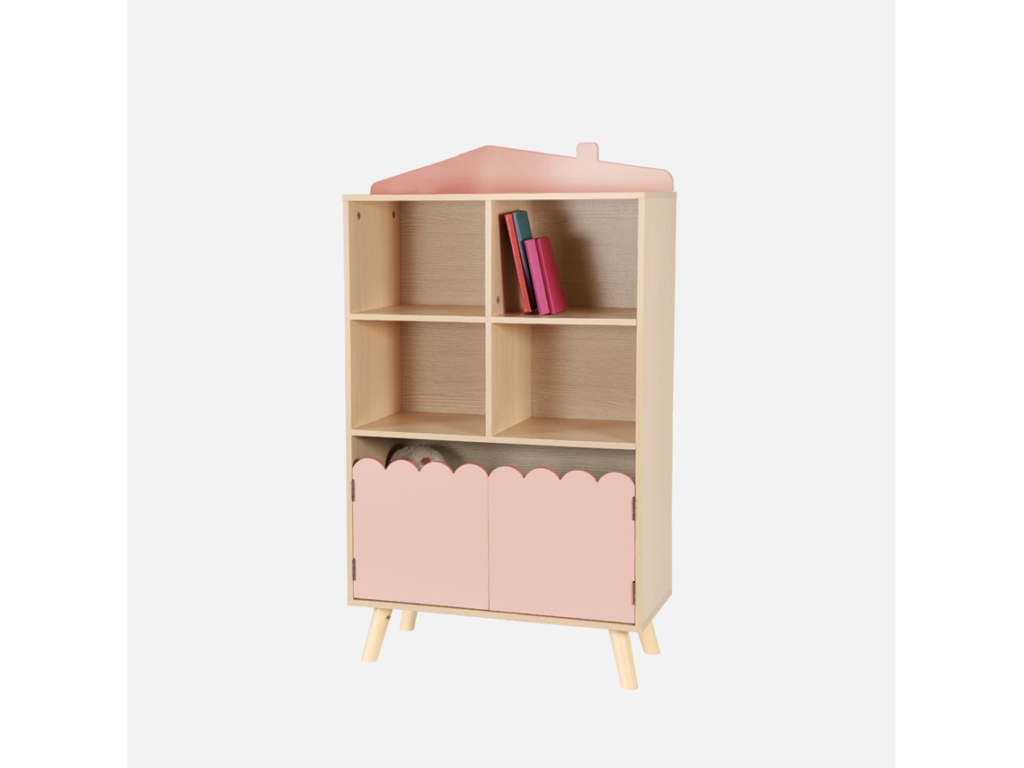 Estante de Livros para Crianças 2 Portas e 4 Prateleiras Rosa SWEEEK