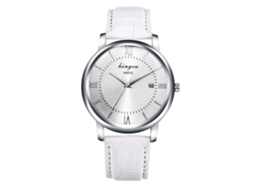 Relógio masculino de pulso analógico de quartzo em liga metálica com pulseira de couro, branco.