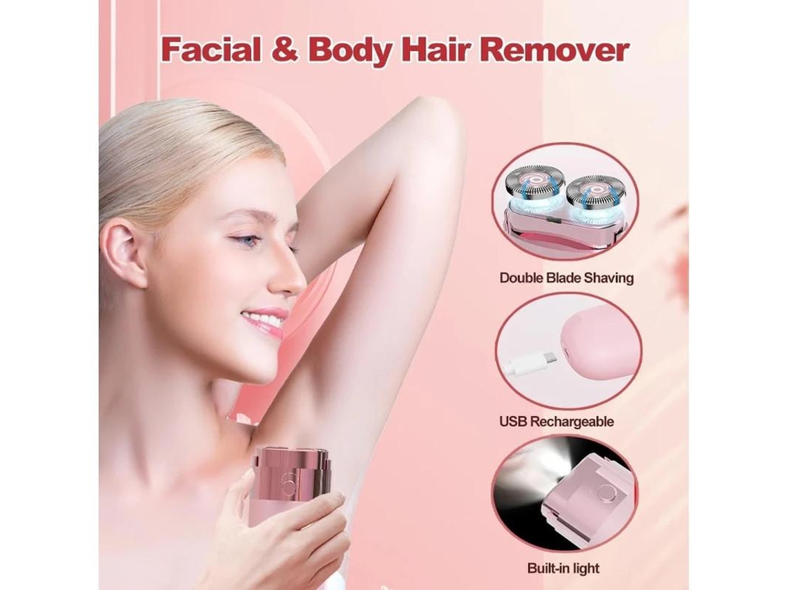 Removedor De Pelos Faciais Feminino Barbeador Elétrico Indolor E Perfeito Aparador De Biquíni Corpo Inteiro Carregamento Usb Rosa Yizhood