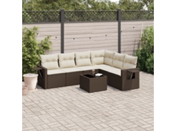 Vidaxl 7 Pcs Conjunto De Sofás Jardim C/ Almofadões Vime Pe Castanho